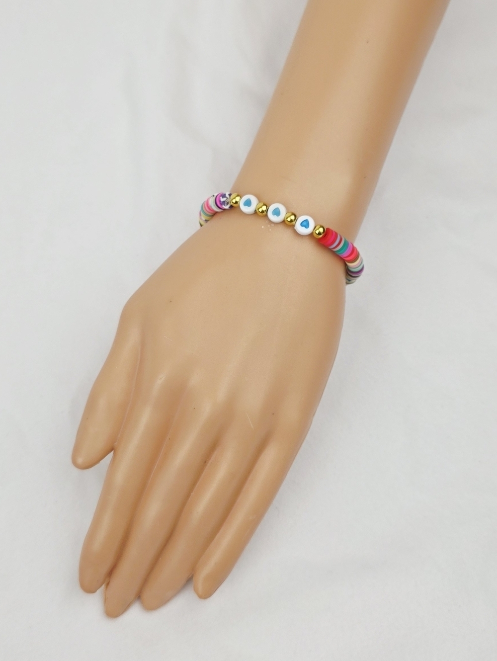 Handmade Clay Bead Multi Color Heart  Bracelet